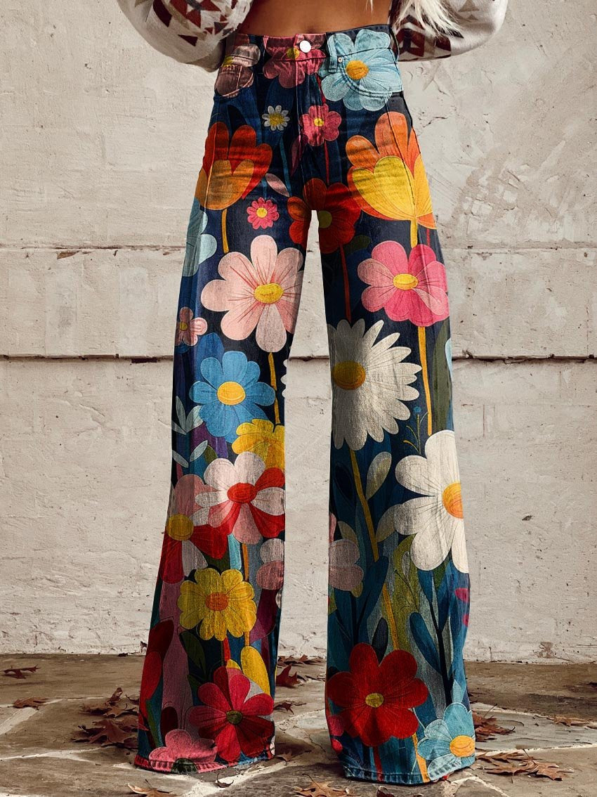 Lavinia | Bloemen wijduitlopende broek